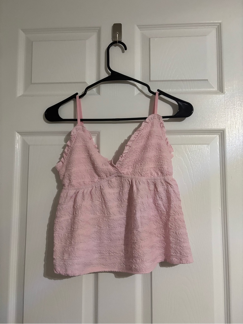 Pink Textured Ruffle V-Neck Camisole Top